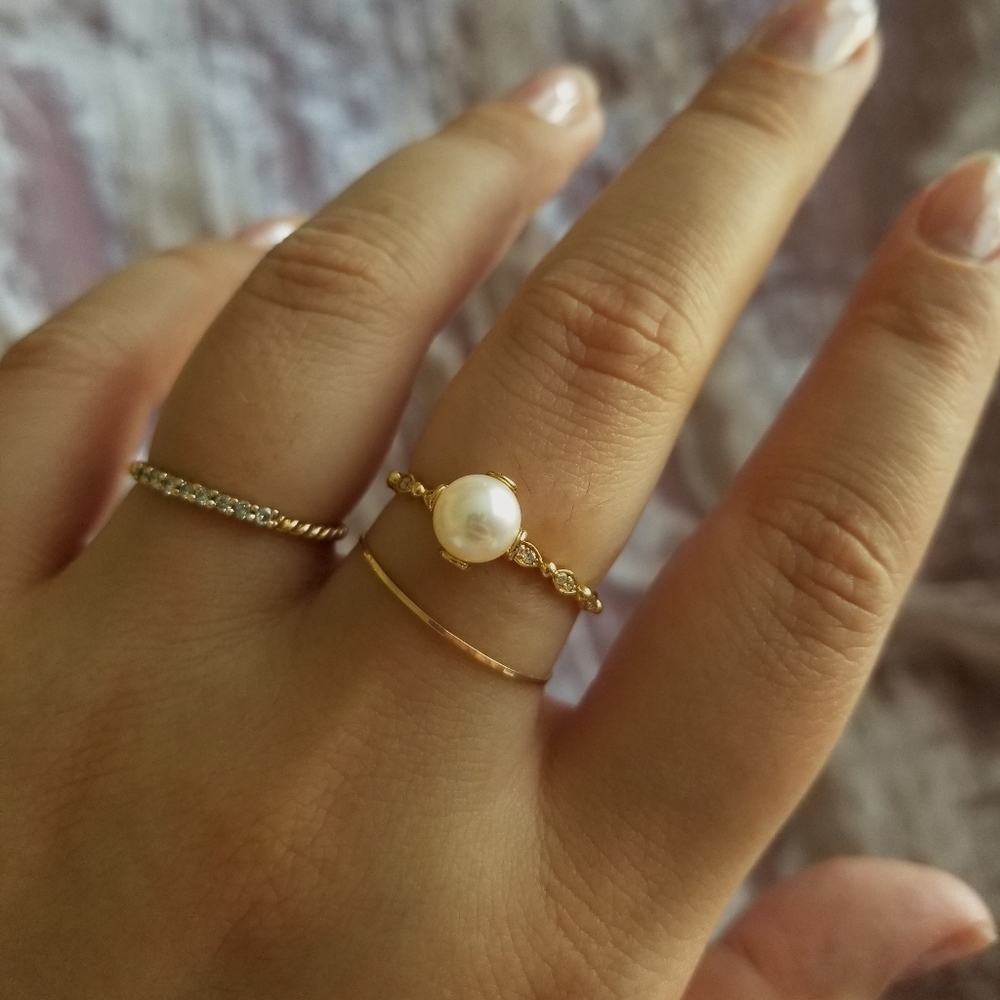 18k Pearl Natural Diamond Ring